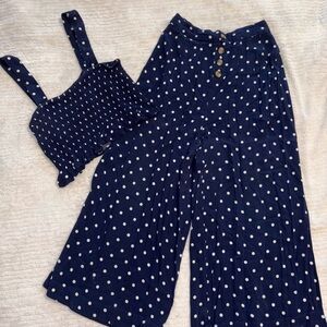 American Eagle Polka Dot Navy Jumpsuit